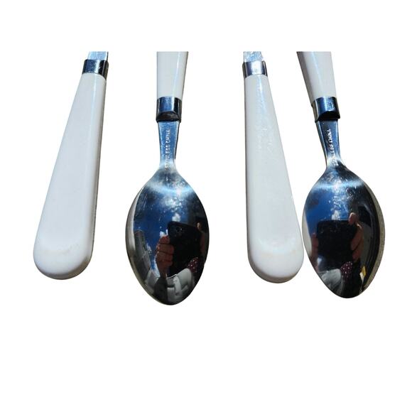 4 Corelle by Coring Fruit Basket Stainless Teaspoons Flatware Plastic MCM 7.75" - Picture 7 of 8